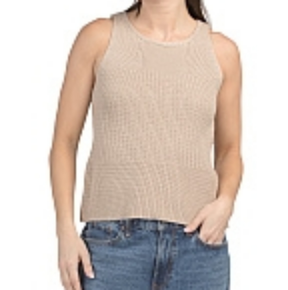 NWT - Cyrus Crochet Sweater Tank with Braided Neckline "Oatmeal Cookie" - Size L
